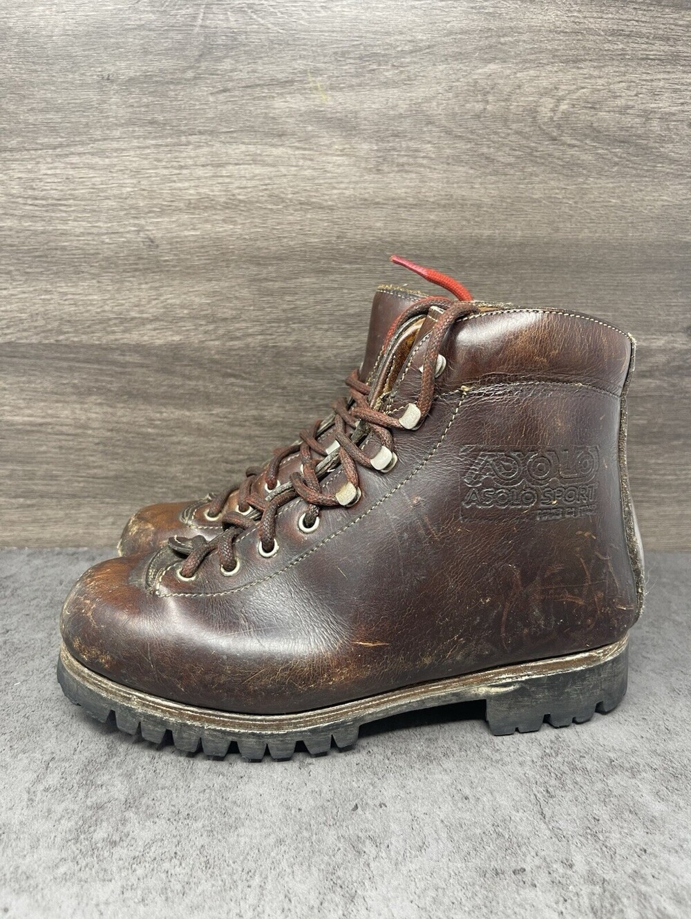 Asolo Sport Brown Leather Hiking Boots Mens Size 6 Sturdy Mountaineering